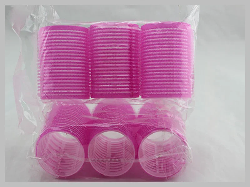 Pink Extra Large velcro Hair Rollers Round Magic Tape Hair Care